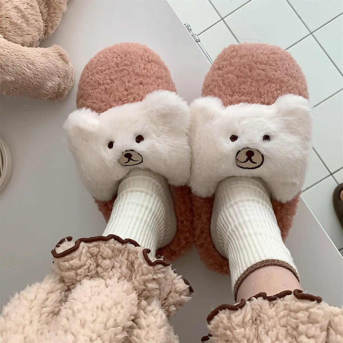 Cute Bear Plush Cotton Slippers for Women- 888