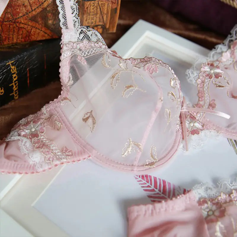 Exquisite Pink Lace Bra - Ultra-thin Large Size - Lingerie