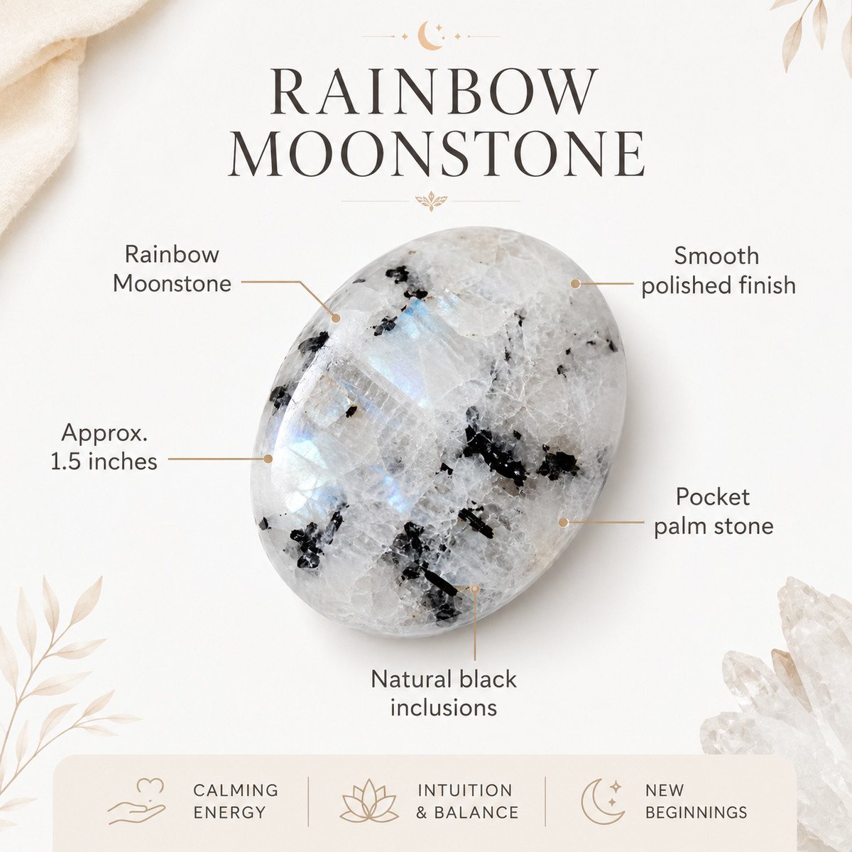 Rainbow Moonstone Worry Stones (Compassion and Psychic Abilities).
