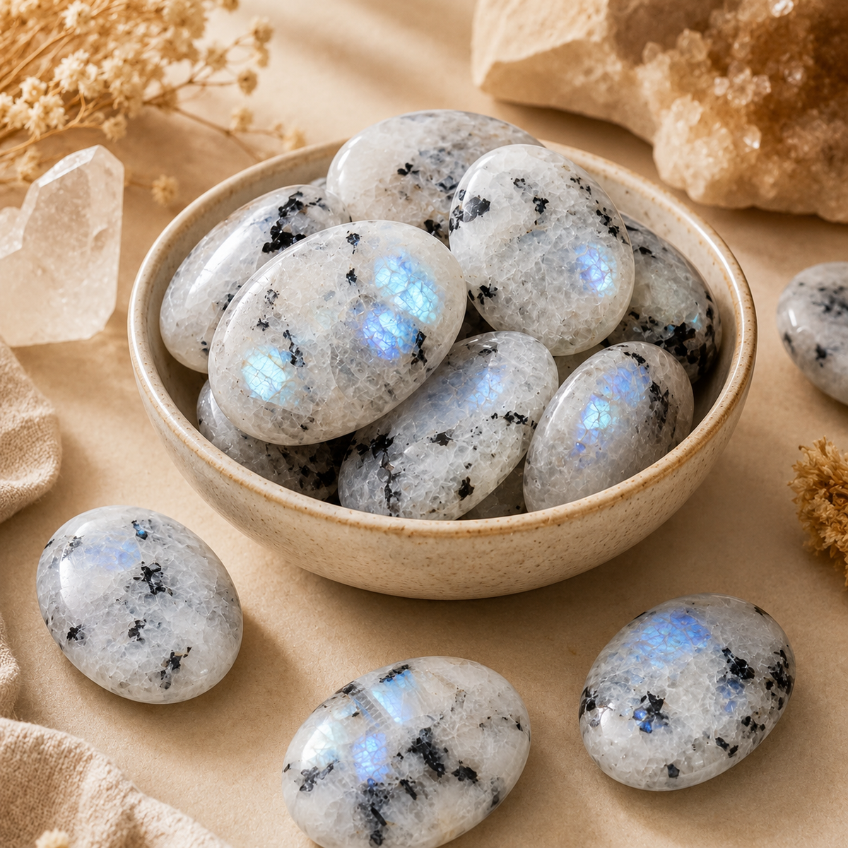 Rainbow Moonstone Worry Stones (Compassion and Psychic Abilities).