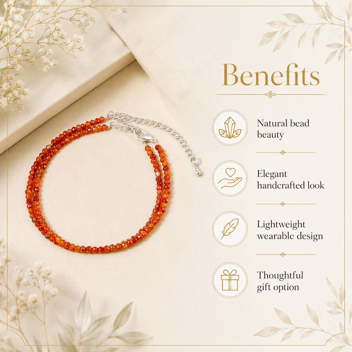 Red Carnelian Crystal anklet for Healing, Protection & Grounding – Natural