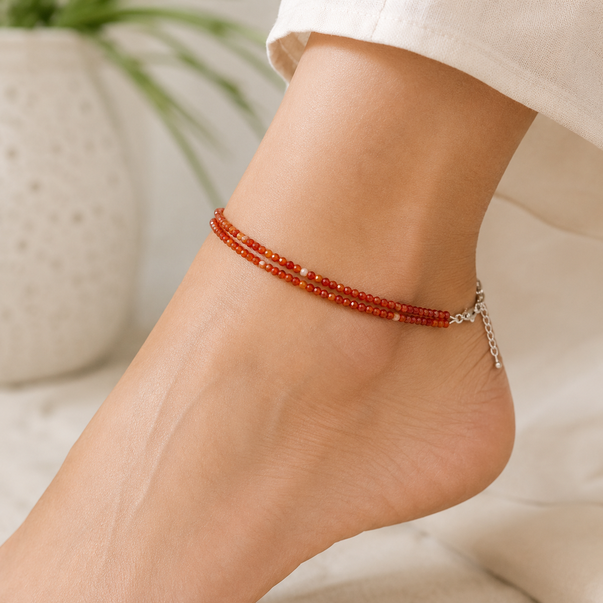 Red Carnelian Crystal anklet for Healing, Protection & Grounding – Natural