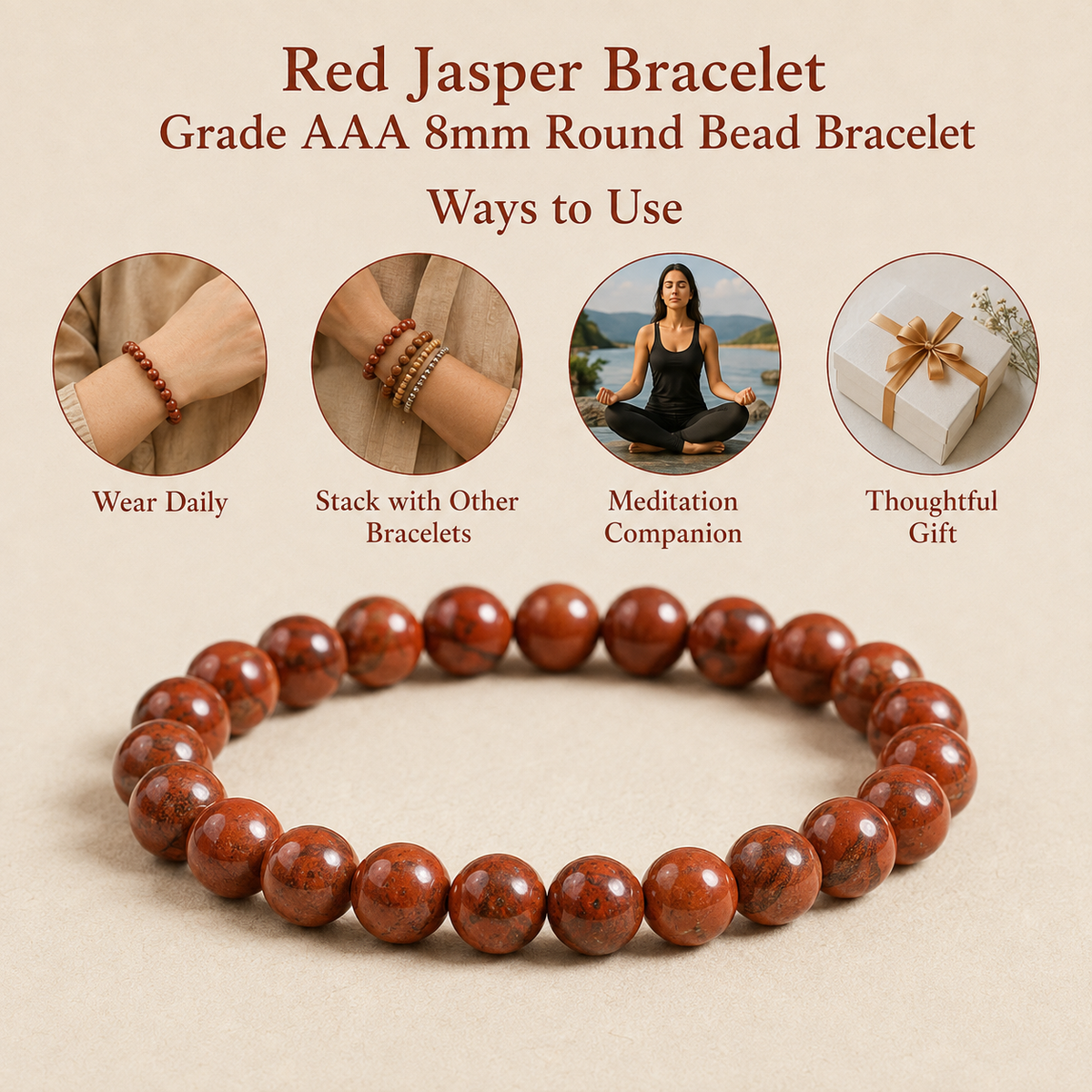 Red Jasper Bracelet | Red Jasper Crystal Bracelet (Manifestation and Inner Peace)