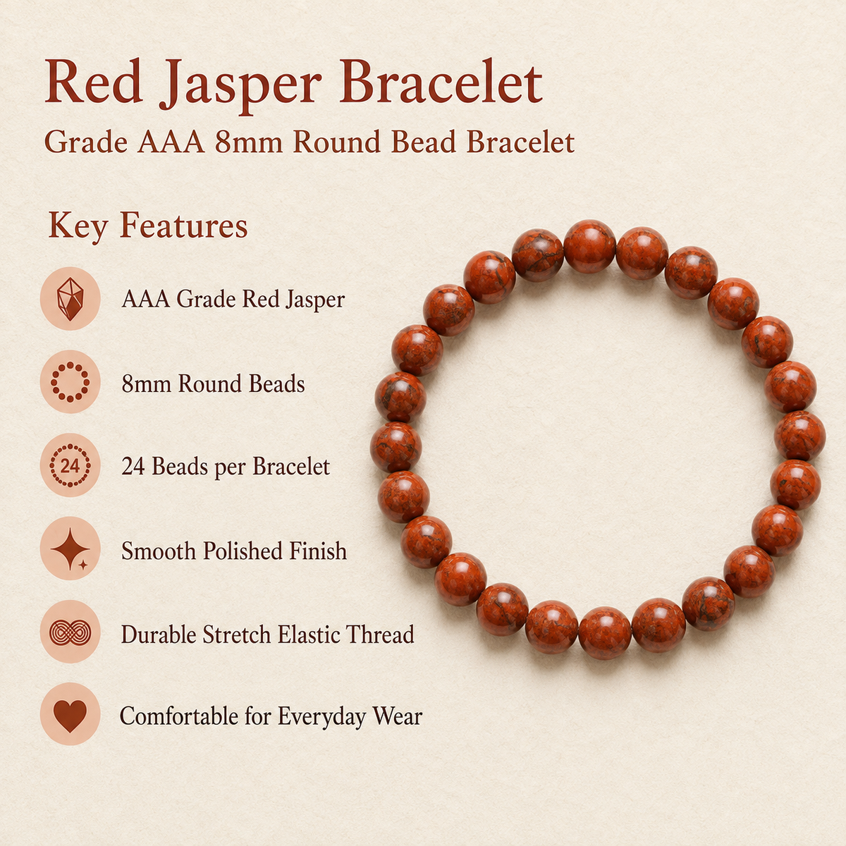 Red Jasper Bracelet | Red Jasper Crystal Bracelet (Manifestation and Inner Peace)