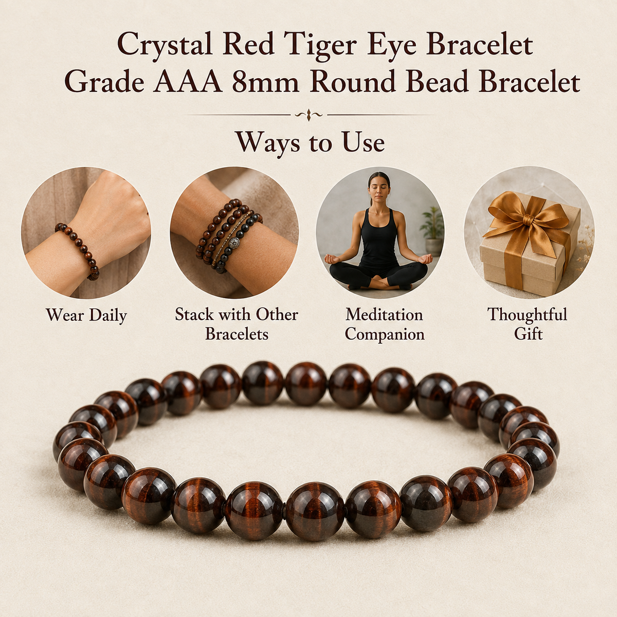 Red Tiger Eye Bracelet | Vintage Tiger Eye Bracelet (Happiness and Self Discovery)