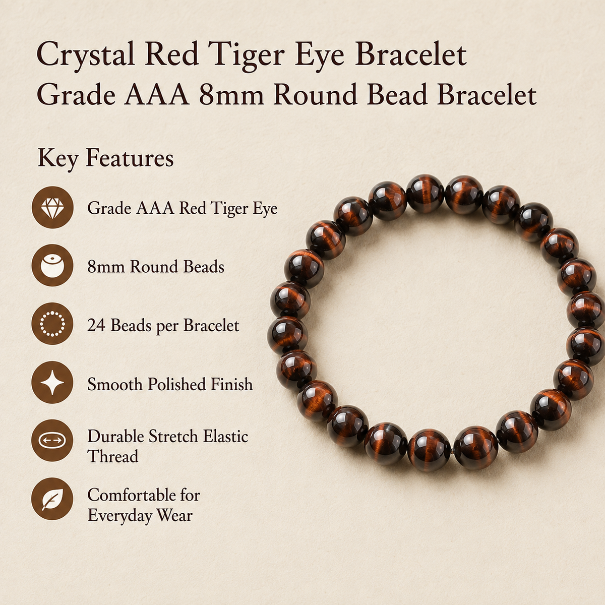 Red Tiger Eye Bracelet | Vintage Tiger Eye Bracelet (Happiness and Self Discovery)
