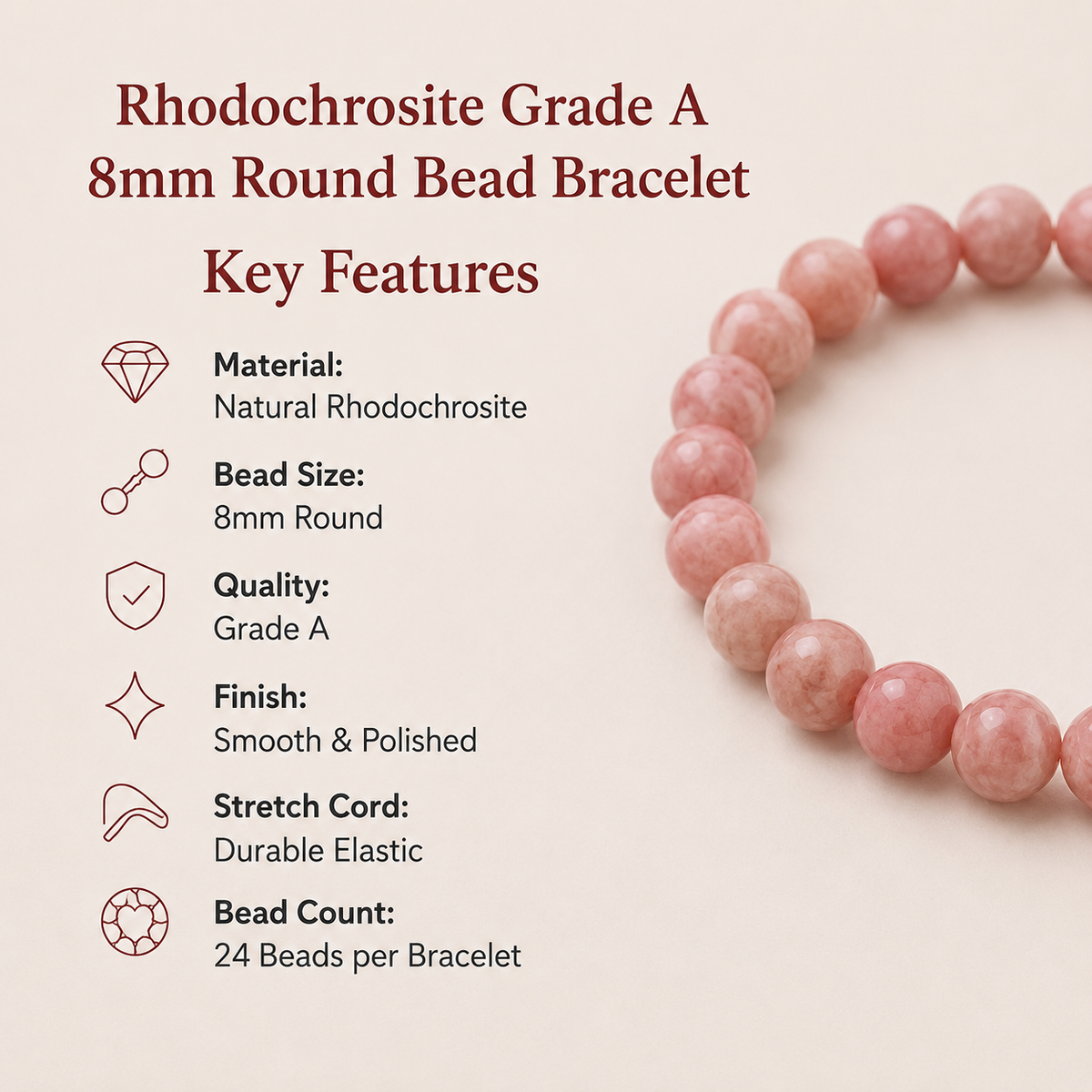 Rhodochrosite Bracelet | Rhodochrosite Crystal Bracelet (Compassion and Relaxation)