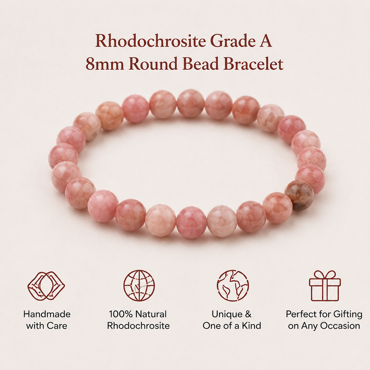 Rhodochrosite Bracelet | Rhodochrosite Crystal Bracelet (Compassion and Relaxation)