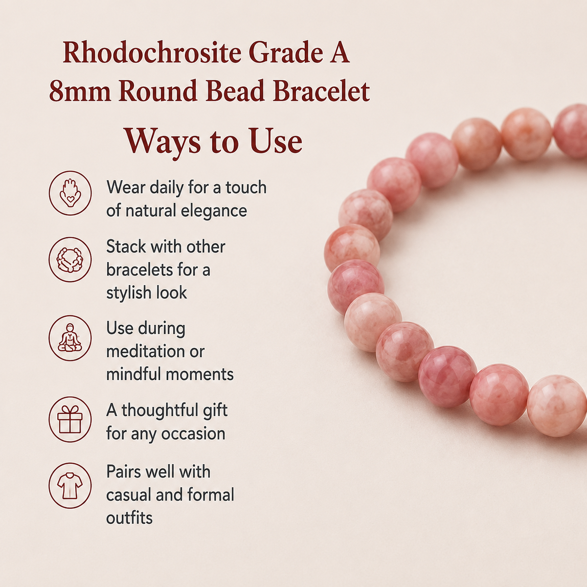 Rhodochrosite Bracelet | Rhodochrosite Crystal Bracelet (Compassion and Relaxation)