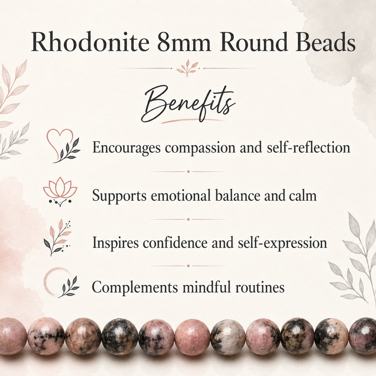 Rhodonite Beads, Natural Round Crystal Beads 4mm to 12mm