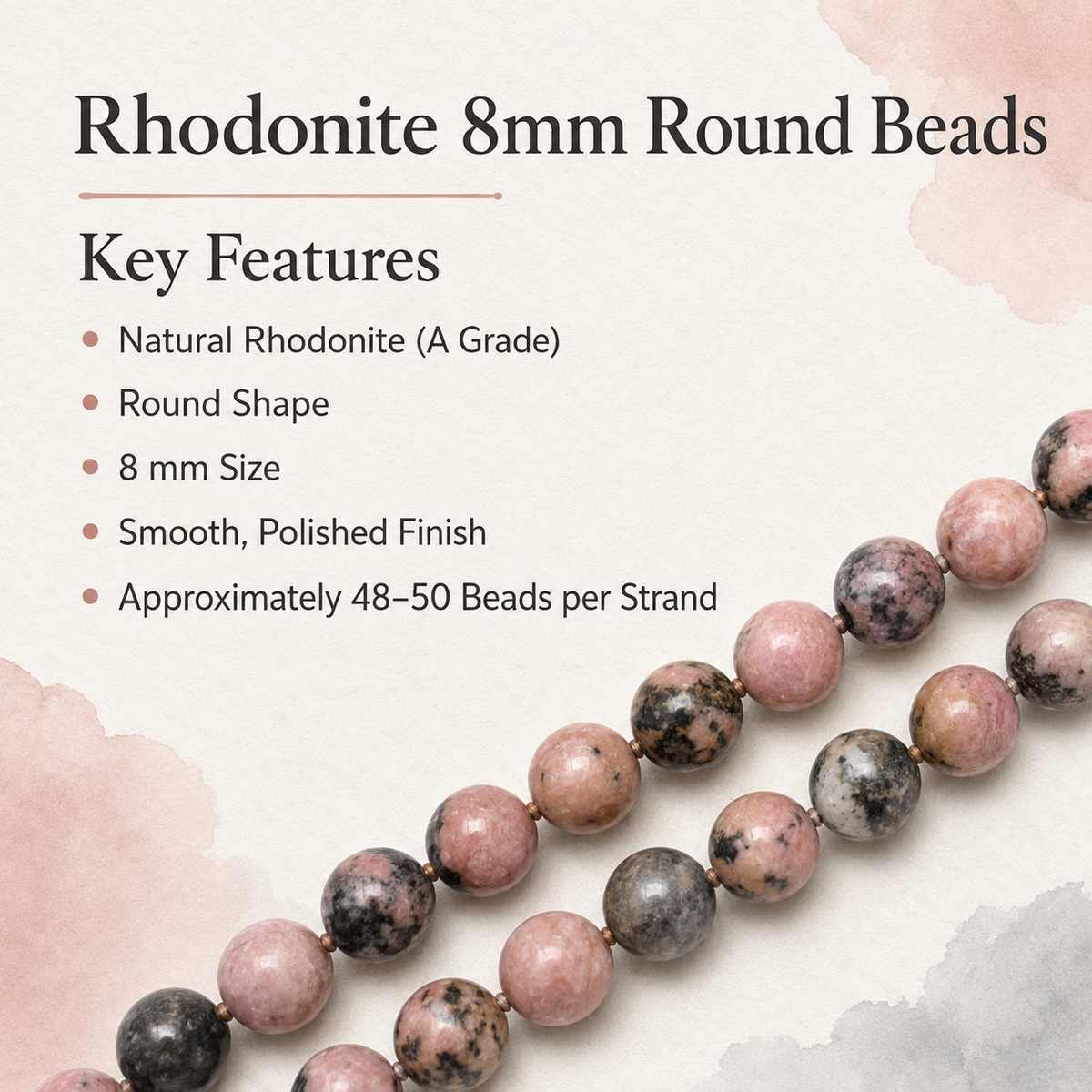 Rhodonite Beads, Natural Round Crystal Beads 4mm to 12mm
