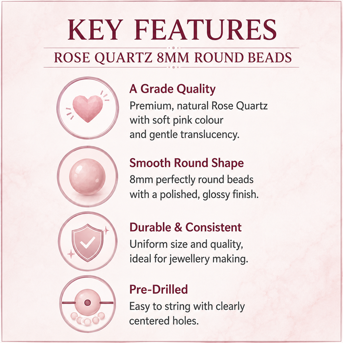 Rose Quartz Beads, Natural Round Crystal Beads 4mm to 12mm