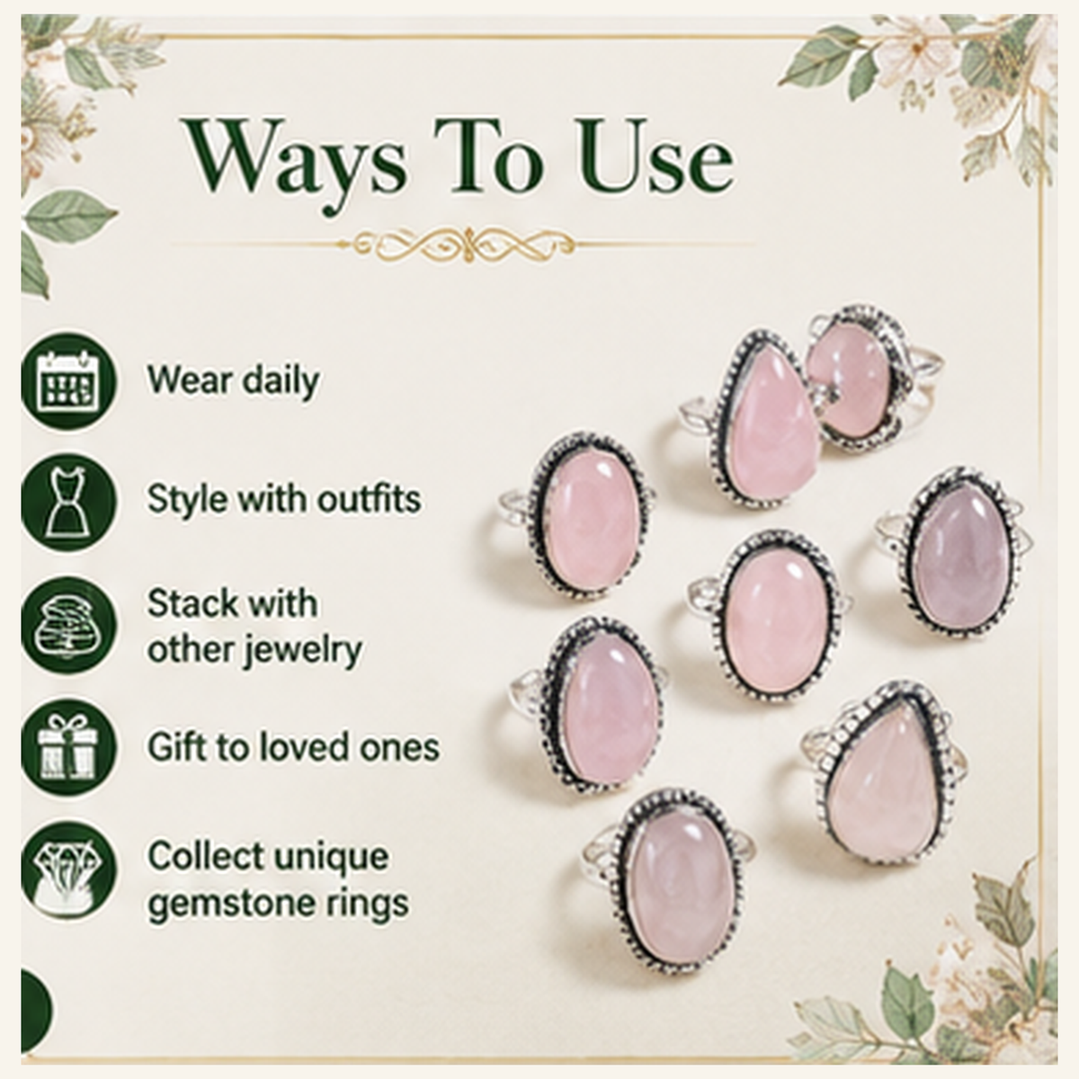 Rose Quartz rings – Gemstone rings Natural Crystal Healing Jewelry Collection
