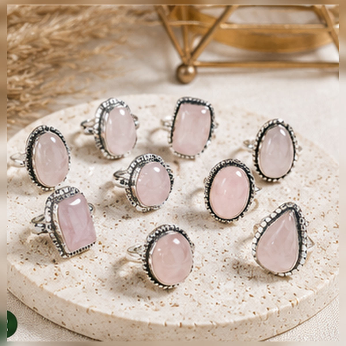 Rose Quartz rings – Gemstone rings Natural Crystal Healing Jewelry Collection