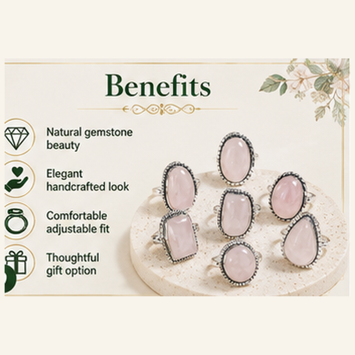 Rose Quartz rings – Gemstone rings Natural Crystal Healing Jewelry Collection