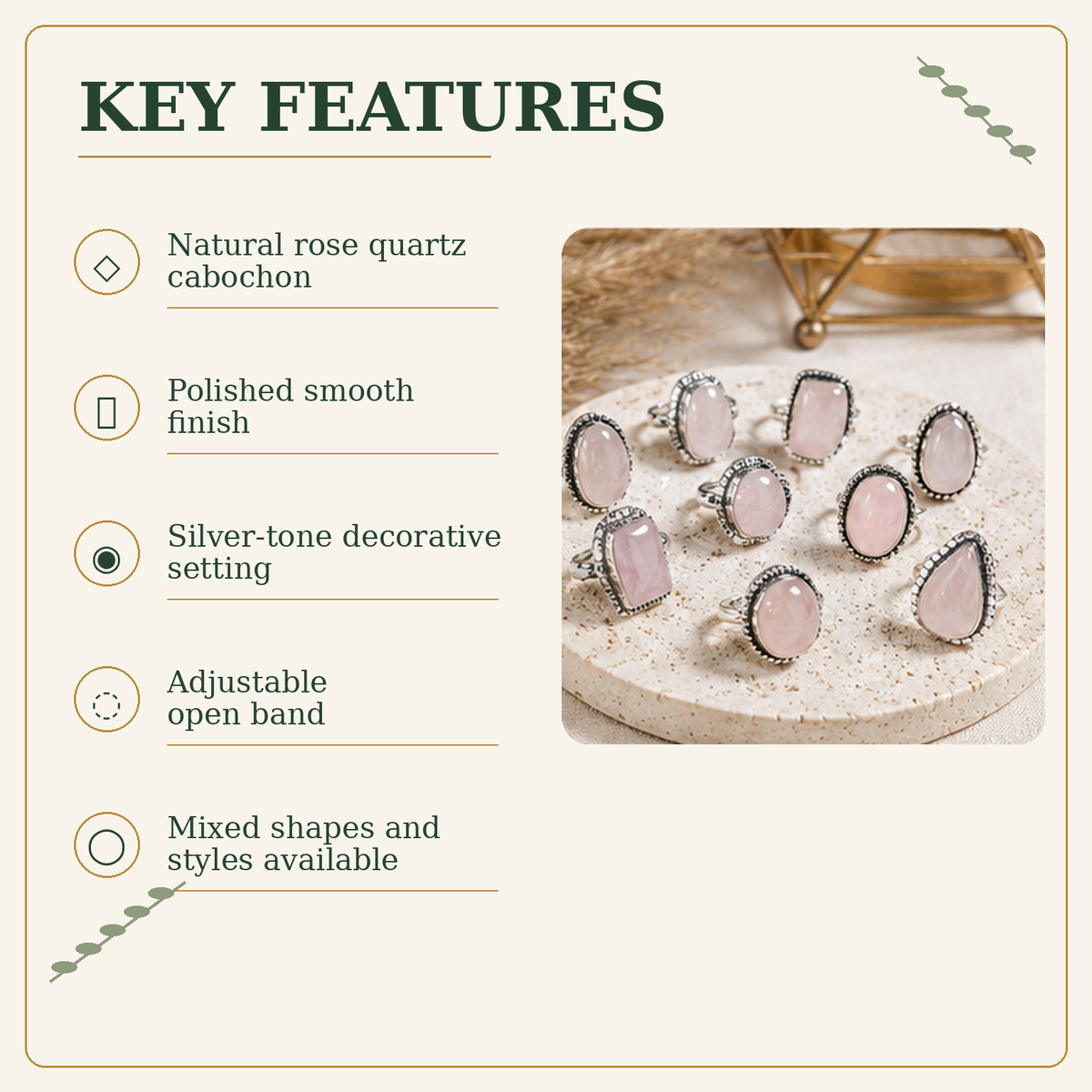 Rose Quartz rings – Gemstone rings Natural Crystal Healing Jewelry Collection