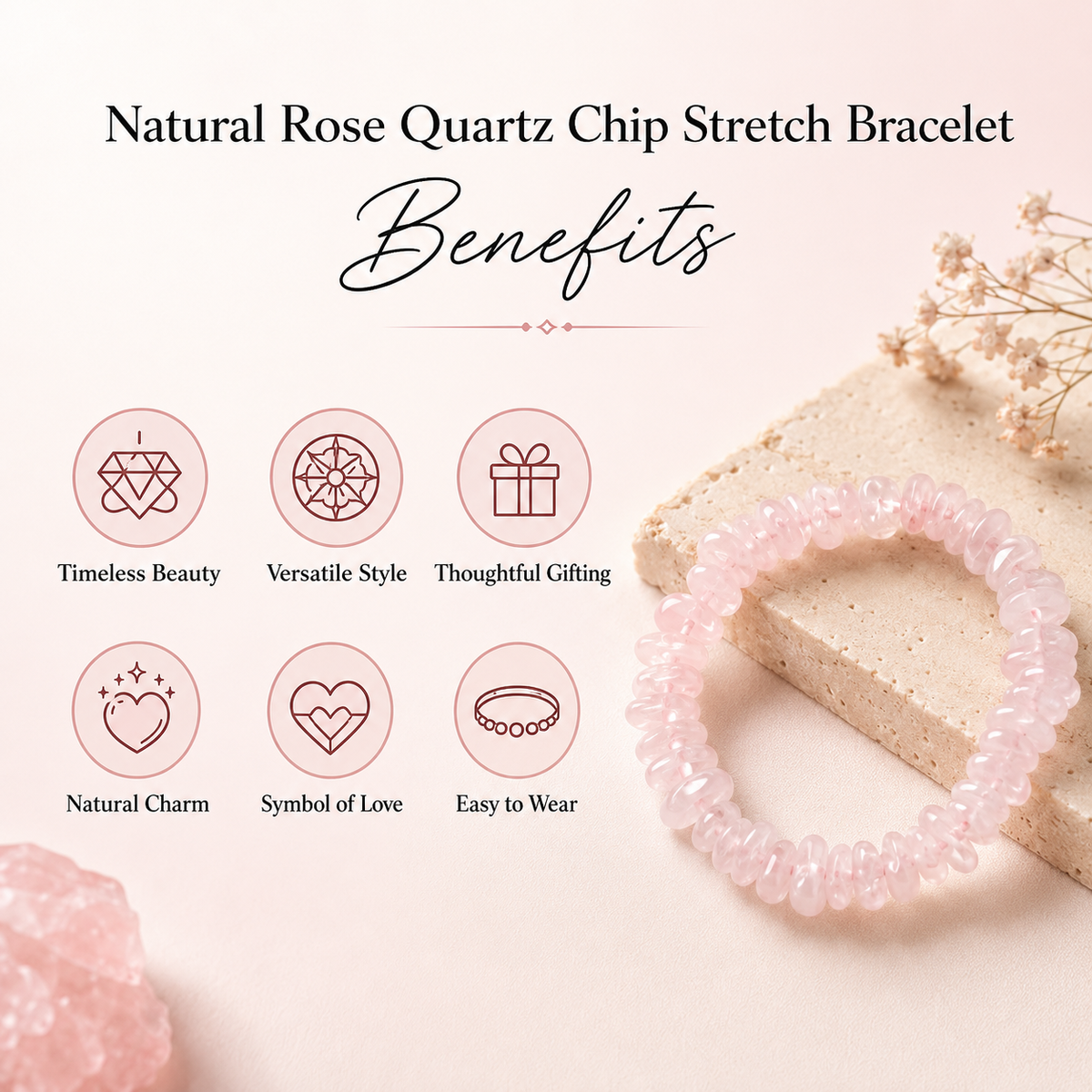 Rose Quartz Chip Bracelet (Creativity and Calming)