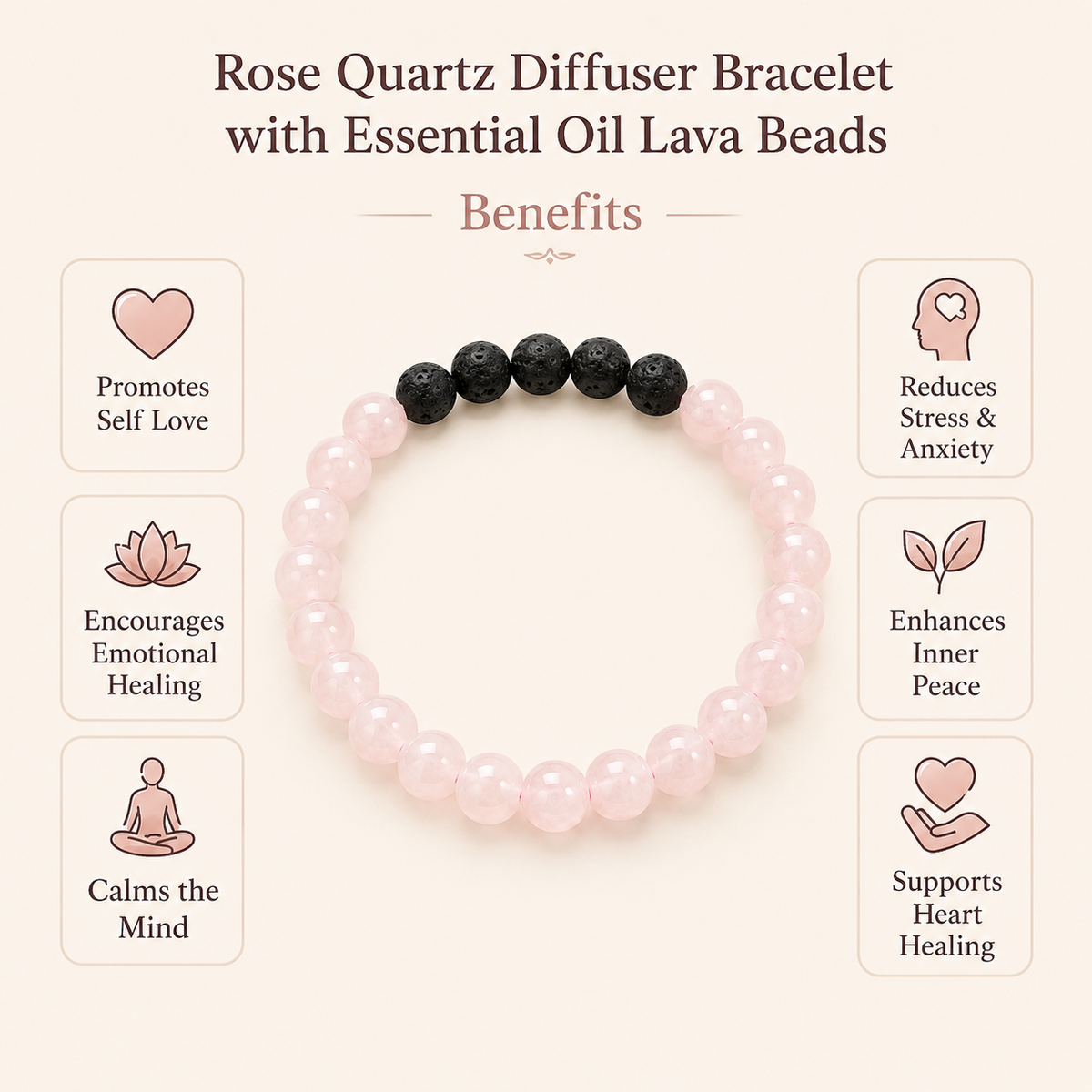 Rose Quartz Diffuser Bracelet, Lava Diffuser Jewelry, Aromatherapy, Essential Oil Bracelet, Spiritual Gift, Yoga Gift for Her