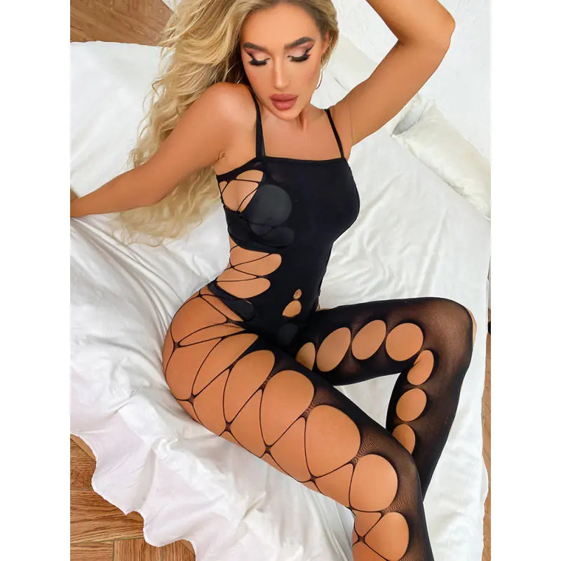 Sexy Sheer Bodysuit with Open-Crotch Stockings - Lingerie