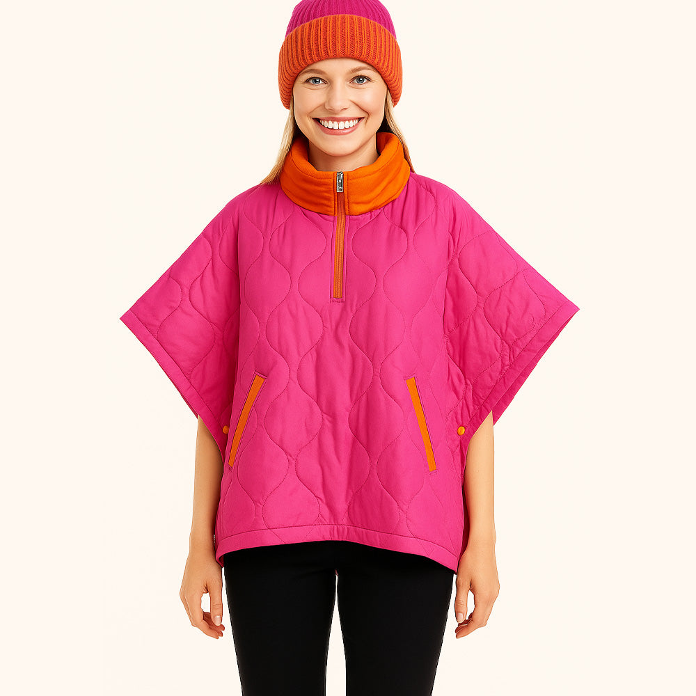 Quilted Short Sleeves Puffer Pullover Poncho