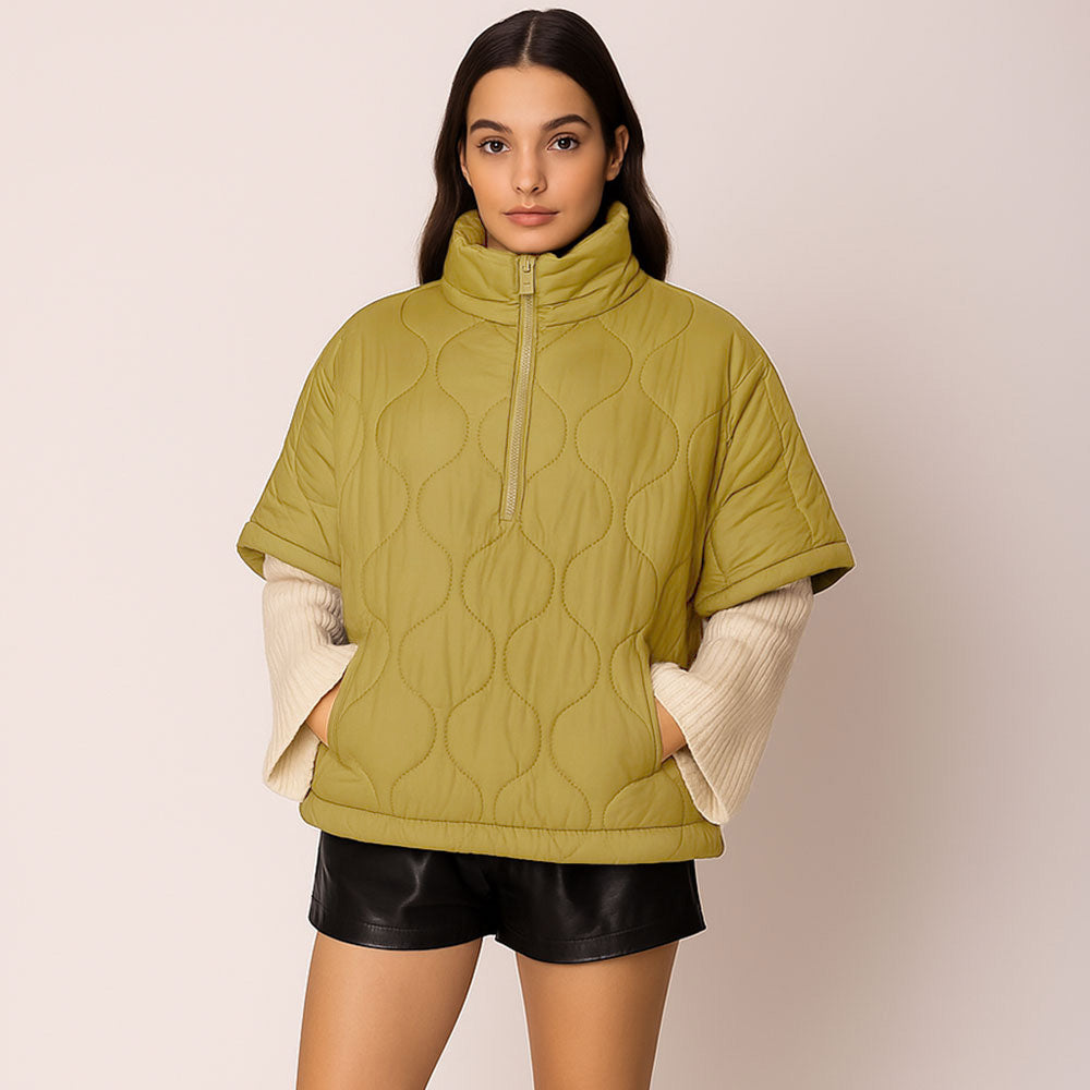 Quilted Short Sleeves Puffer Pullover Poncho