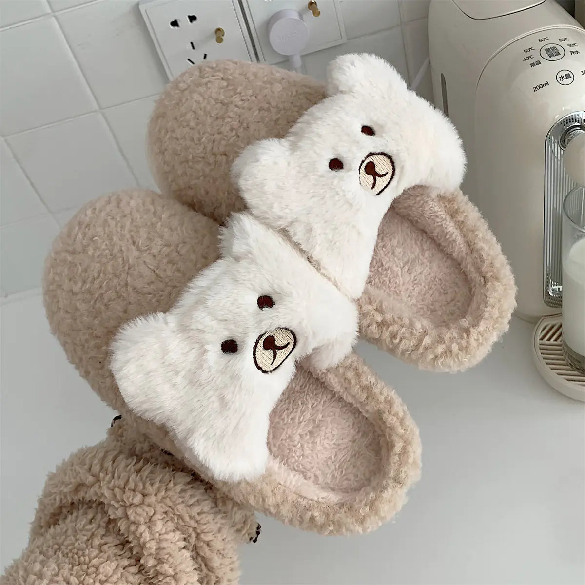 Cute Bear Plush Cotton Slippers for Women- 888