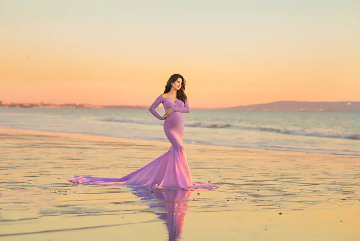 2019 Long Sleeve V-Neck Maternity Photography Gown - 888