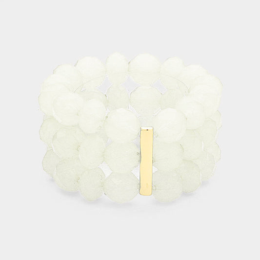 3Rows Faceted Beaded Ball Stretch Bracelet