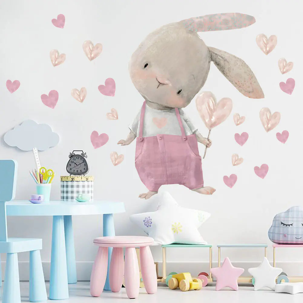 Kawaii Bunny Hearts Wall Stickers for Kids' Rooms