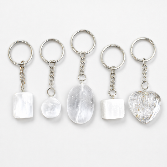 Selenite Key Chain, Gemstone Keychain Crystal Key Ring (Purification and Aura Cleansing)
