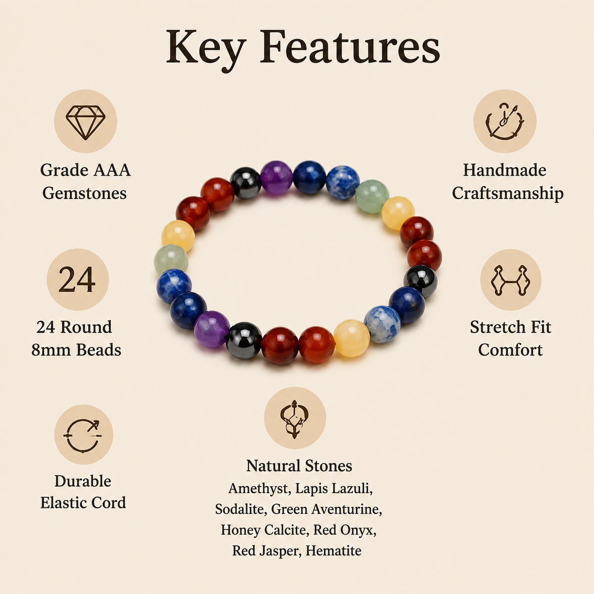 7 Chakra Bracelet, Chakra Crystals Bracelet, Yoga Reiki Healing Crystal Bracelet