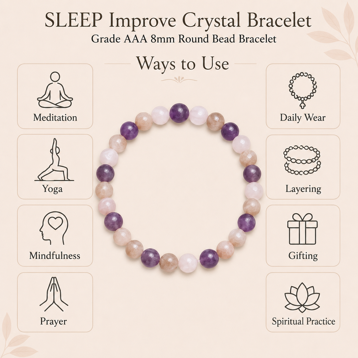 Improve SLEEP Bracelet Crystal Bracelet (Emotional Stress, Meditation )