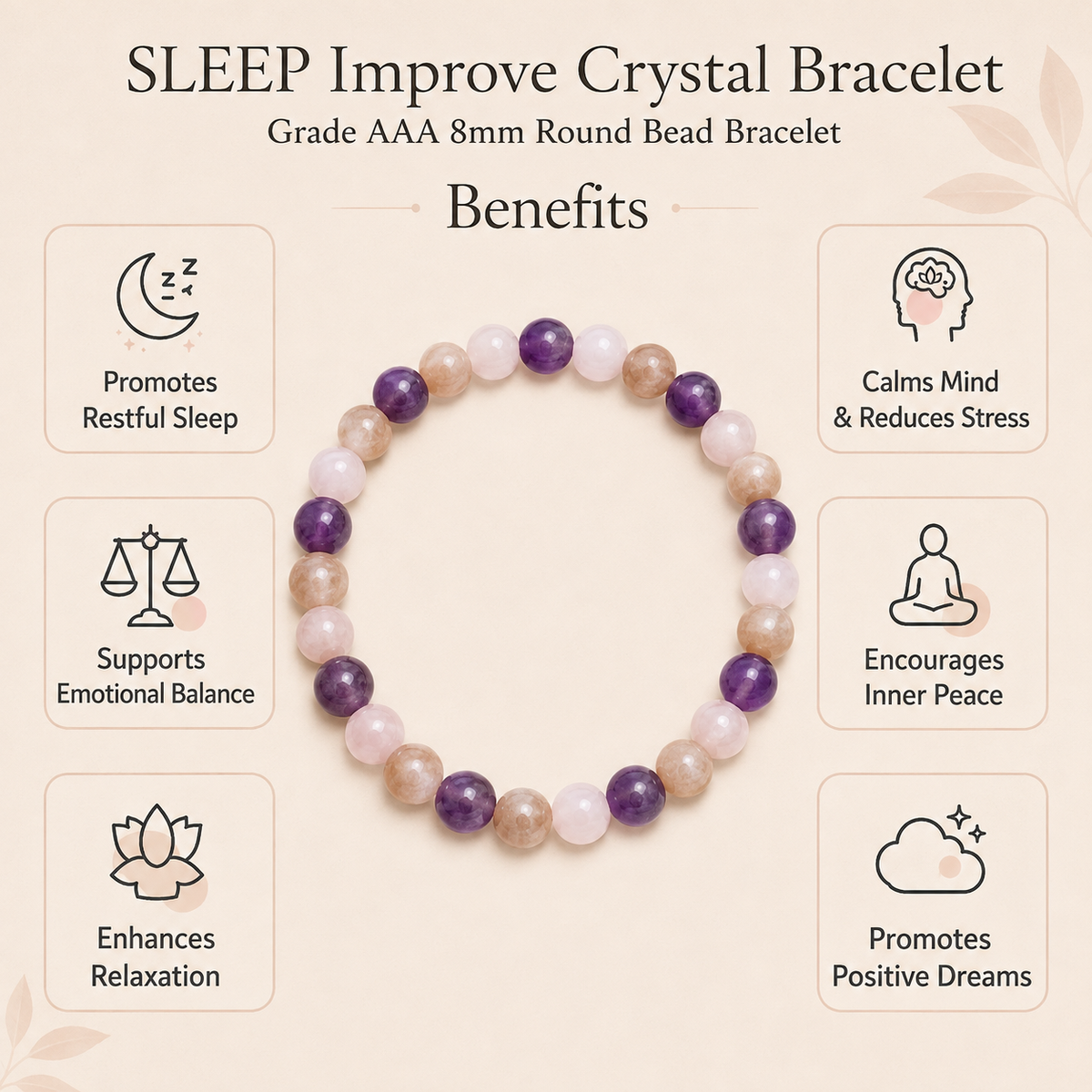 Improve SLEEP Bracelet Crystal Bracelet (Emotional Stress, Meditation )