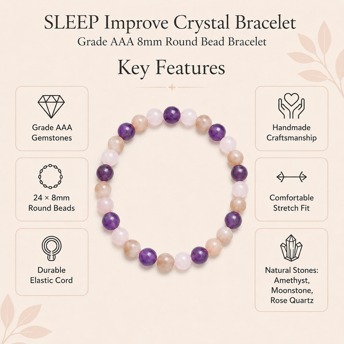 Improve SLEEP Bracelet Crystal Bracelet (Emotional Stress, Meditation )