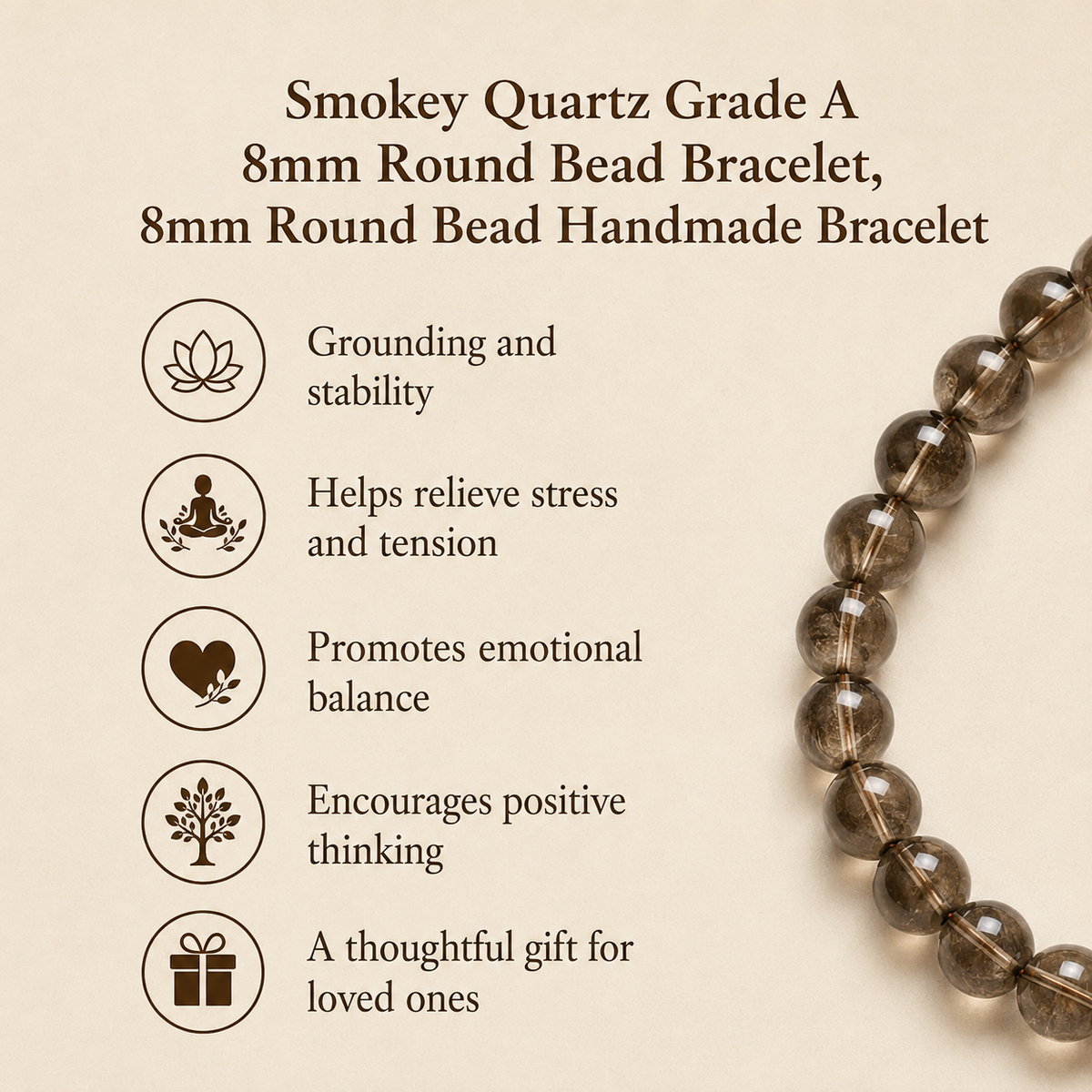 Smokey Quartz Bracelet | Smoky Quartz Bead Bracelet (Depression and Abundance)