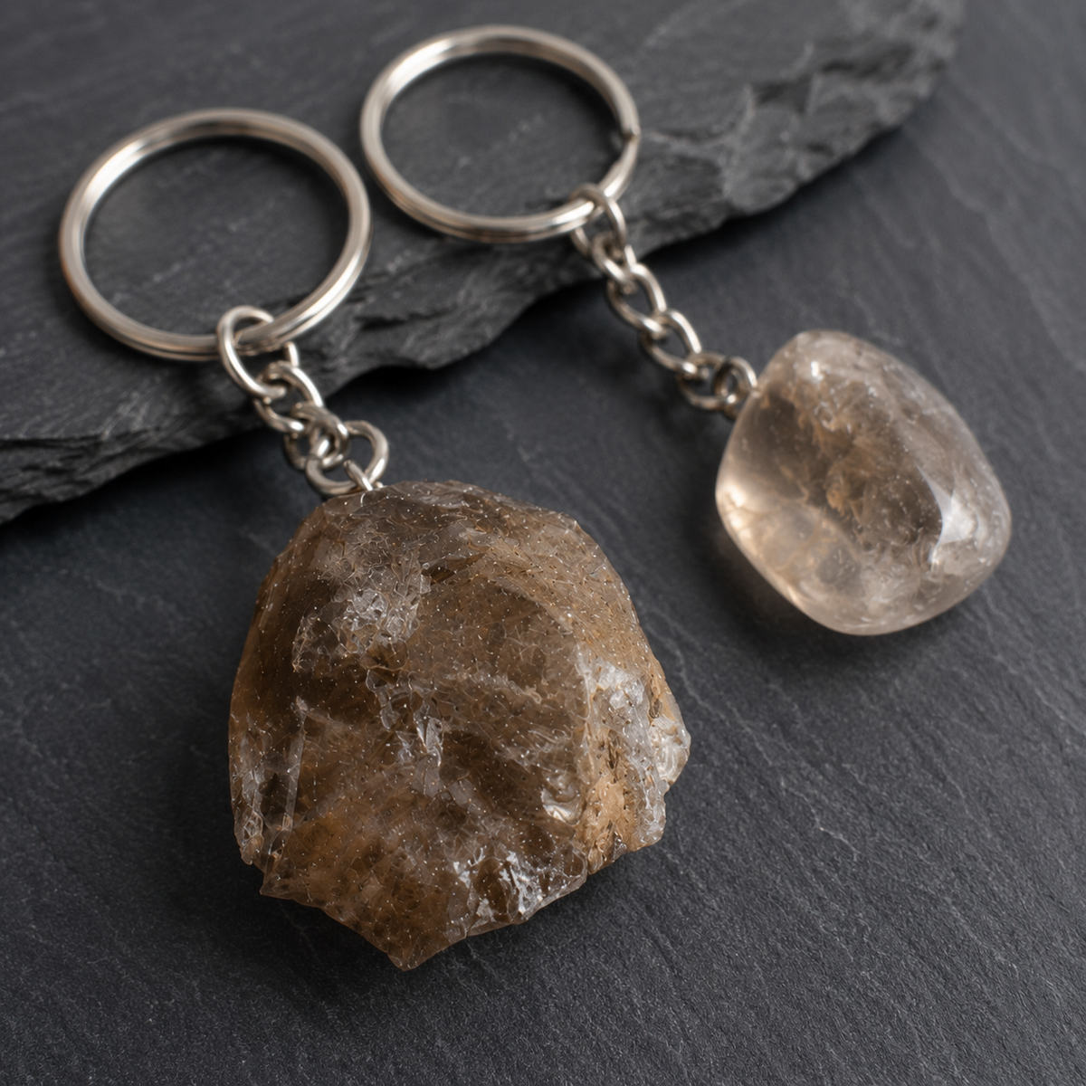 Smokey Quartz Key Chain, Gemstone Keychain Crystal Key Ring (Purification and Grounding)