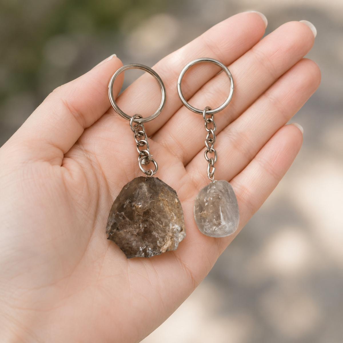Smokey Quartz Key Chain, Gemstone Keychain Crystal Key Ring (Purification and Grounding)
