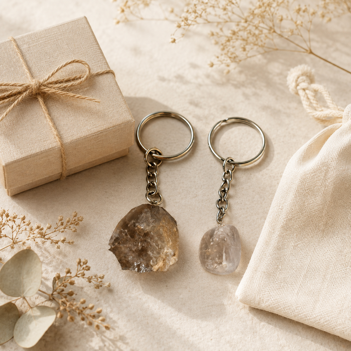 Smokey Quartz Key Chain, Gemstone Keychain Crystal Key Ring (Purification and Grounding)