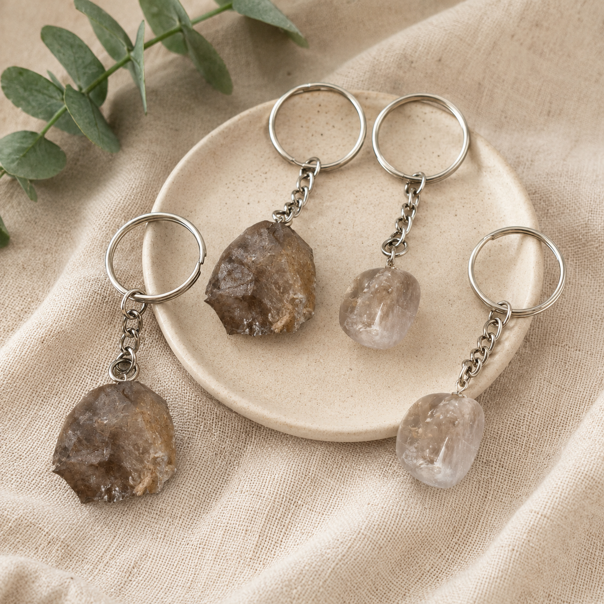 Smokey Quartz Key Chain, Gemstone Keychain Crystal Key Ring (Purification and Grounding)