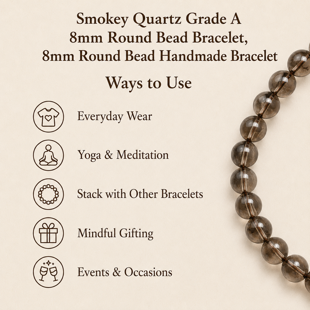 Smokey Quartz Bracelet | Smoky Quartz Bead Bracelet (Depression and Abundance)