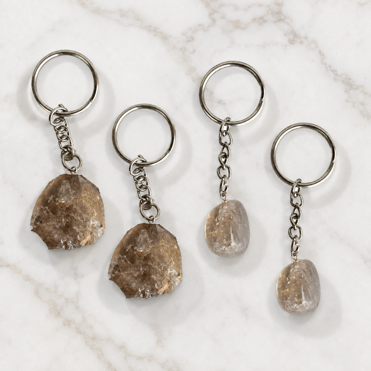 Smokey Quartz Key Chain, Gemstone Keychain Crystal Key Ring (Purification and Grounding)
