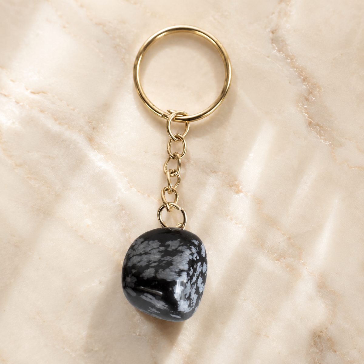 Snowflake Obsidian Key Chain, Gemstone Keychain Crystal Key Ring (Expanded Awareness and Intuition)