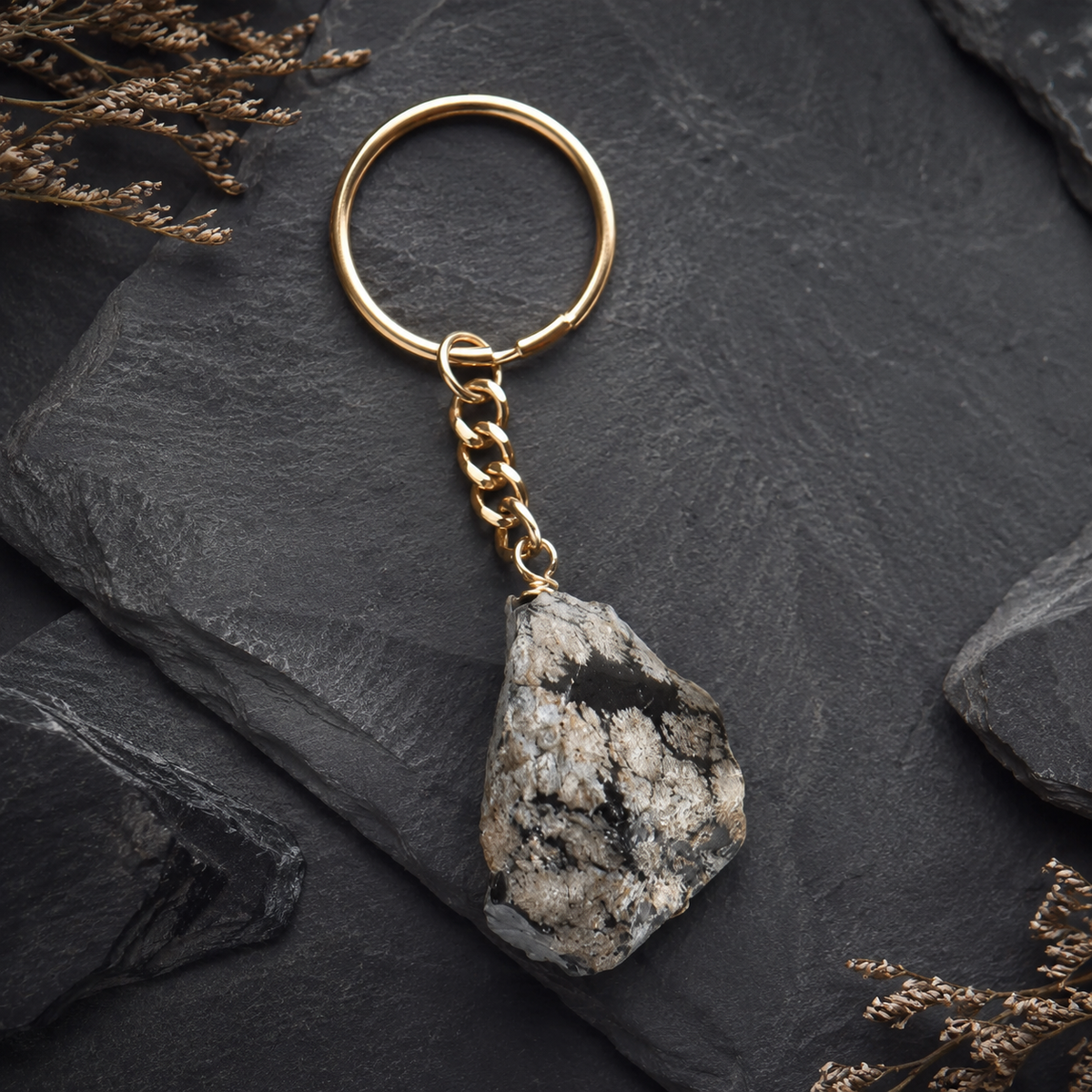 Snowflake Obsidian Key Chain, Gemstone Keychain Crystal Key Ring (Expanded Awareness and Intuition)