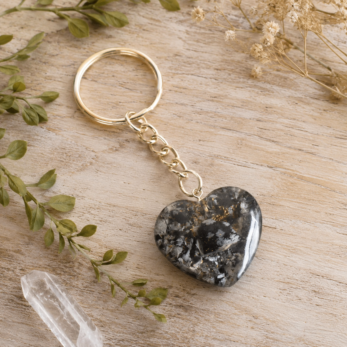 Snowflake Obsidian Key Chain, Gemstone Keychain Crystal Key Ring (Expanded Awareness and Intuition)