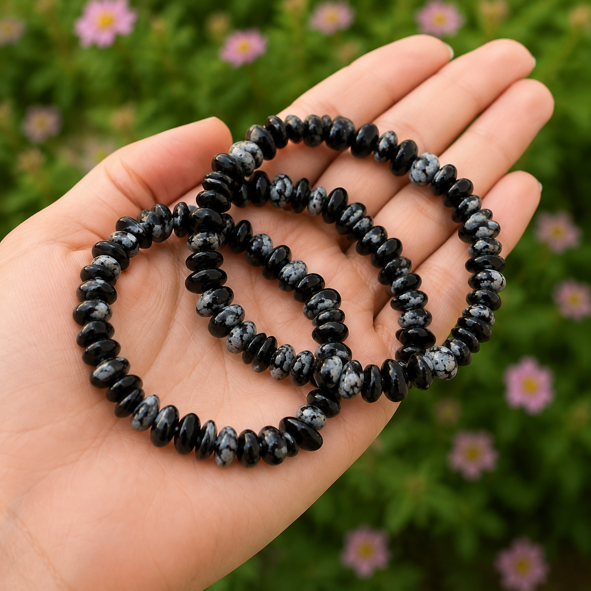 Snowflake Obsidian Chip Bracelet(Past Life Recall and Wisdom)