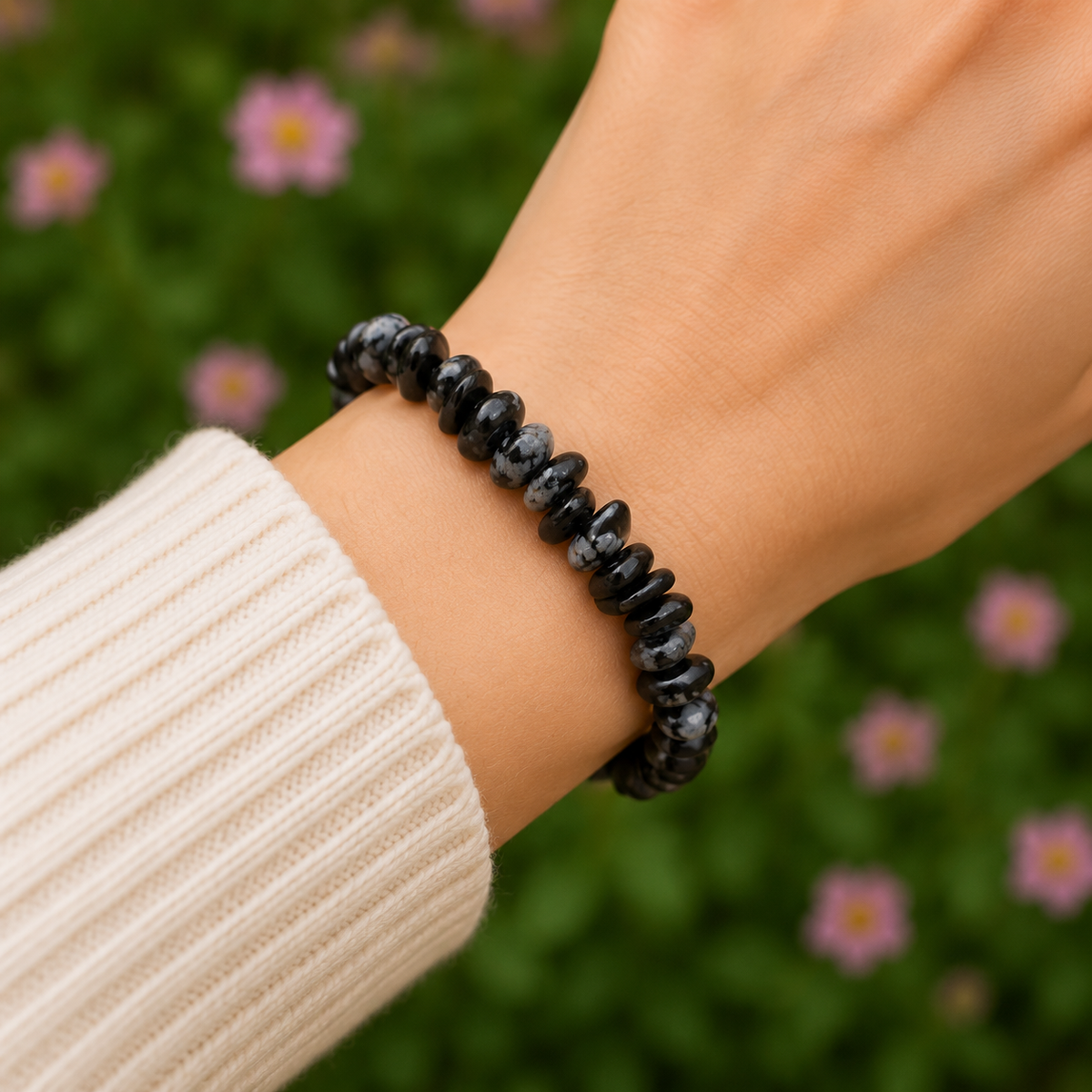 Snowflake Obsidian Chip Bracelet(Past Life Recall and Wisdom)