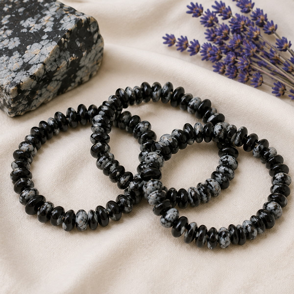 Snowflake Obsidian Chip Bracelet(Past Life Recall and Wisdom)