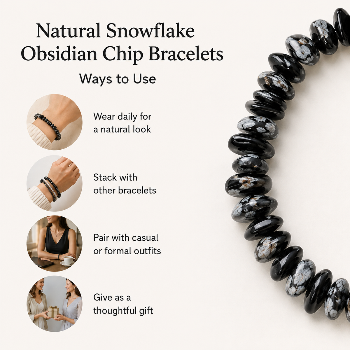 Snowflake Obsidian Chip Bracelet(Past Life Recall and Wisdom)