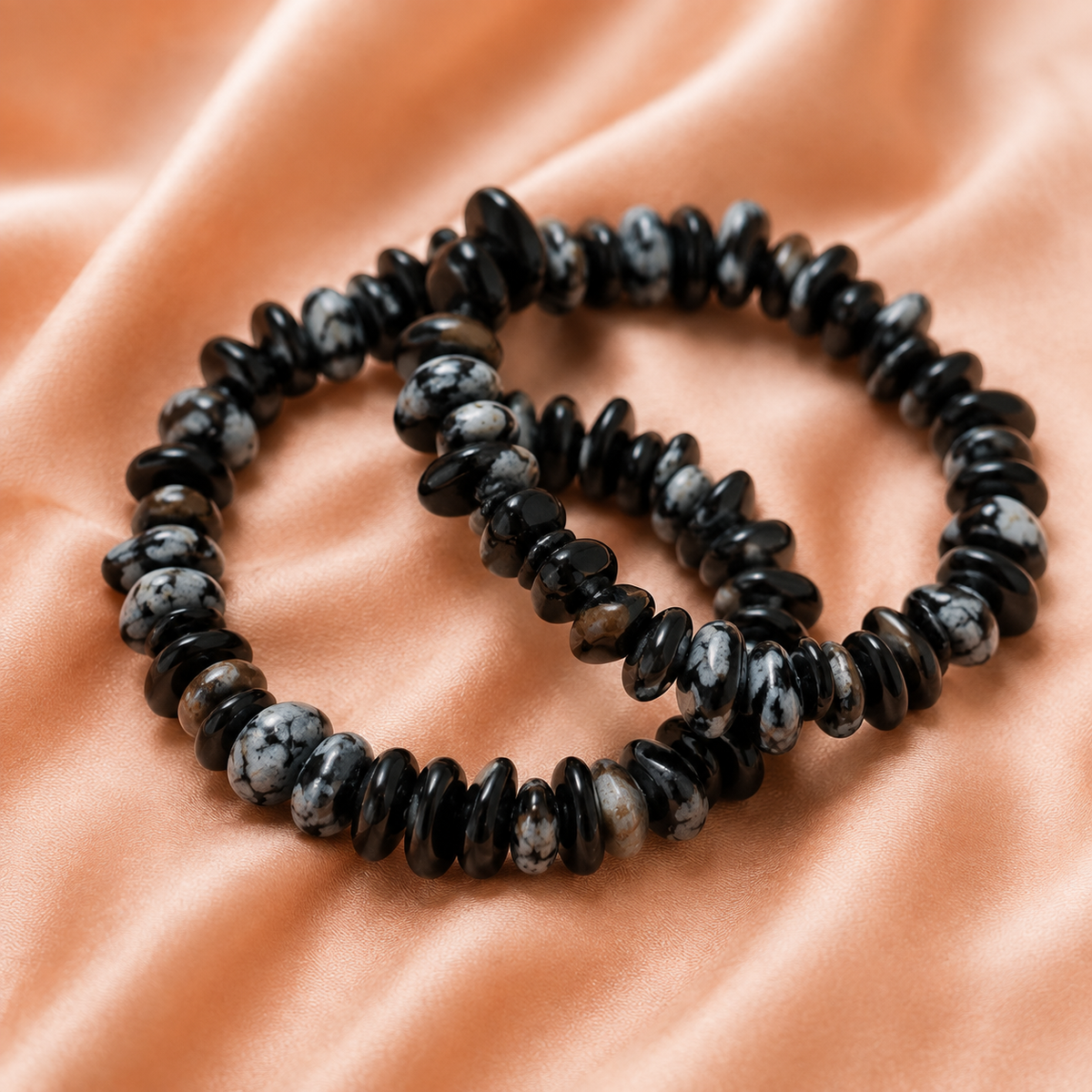 Snowflake Obsidian Chip Bracelet(Past Life Recall and Wisdom)