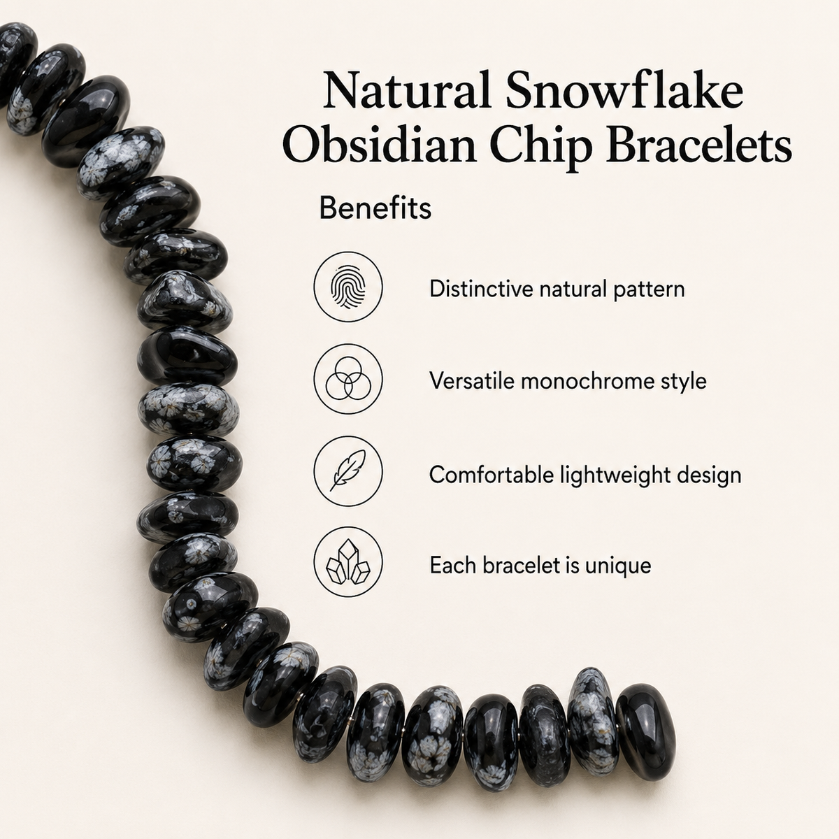 Snowflake Obsidian Chip Bracelet(Past Life Recall and Wisdom)
